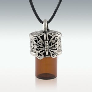 Butterfly Brown Glass Memorial Jewelry - Engravable