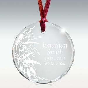 Festive Flower Round Crystal Memorial Ornament - Free Engraving