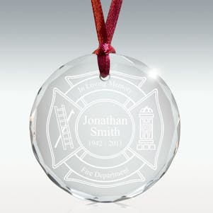 Fire Department Round Crystal Memorial Ornament - Free Engraving