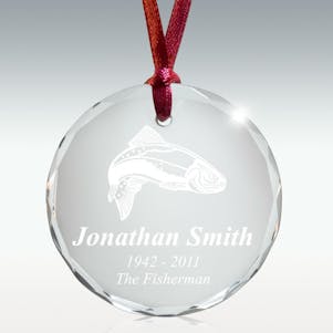 Fisherman Round Crystal Memorial Ornament - Free Engraving