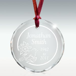 Floral Dove Round Crystal Memorial Ornament - Free Engraving
