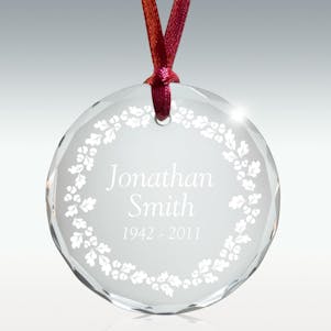 Frosted Holly Round Crystal Memorial Ornament - Free Engraving