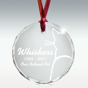 Kitty Cat Round Crystal Memorial Ornament - Free Engraving