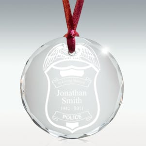 Police Badge Round Crystal Memorial Ornament - Free Engraving