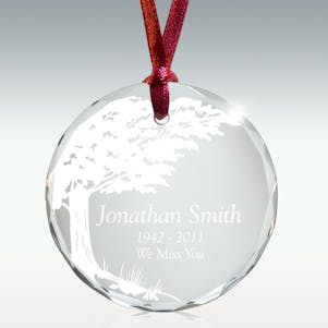 Shaded Tree Round Crystal Memorial Ornament - Free Engraving