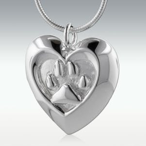 Paw Print Heart 14k White Gold Cremation Jewelry - Engravable