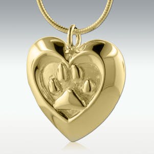 Paw Print Heart 14k Gold Vermeil Cremation Jewelry - Engravable