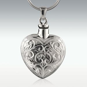 Renaissance Heart 14k White Gold Cremation Jewelry - Engravable