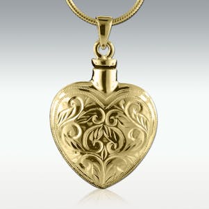 Renaissance Heart Solid 14k Gold Cremation Jewelry -Engravable