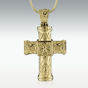 Old World Cross Solid 14k Gold Cremation Jewelry - Engravable