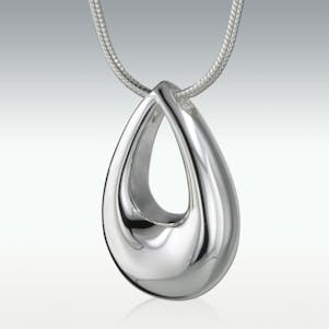 Contemporary Teardrop Solid 10k White Gold Cremation Jewelry