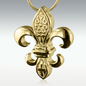 Fleur-de-lis Solid 14k Gold Cremation Jewelry - Engravable