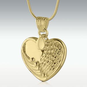 Angel Wing Heart Solid 10k Yellow Gold Cremation Jewelry - Engra