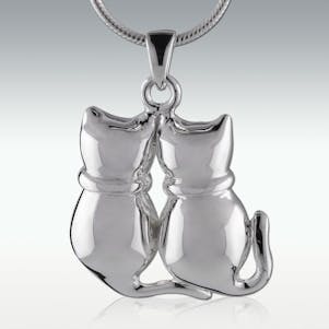 Best Friends Cat 14k White Gold Cremation Jewelry - Engravable