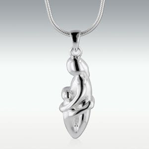 Mothers Embrace 14k White Gold Cremation Jewelry - Engravable