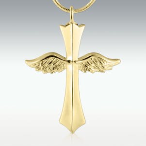 Heavenly Flight Cross Solid 14k Gold Cremation Jewelry