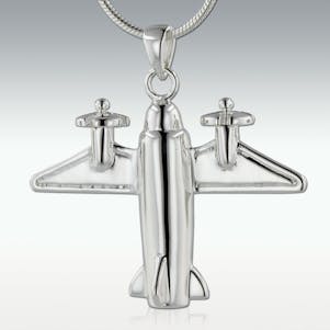 Airplane 14k White Gold Cremation Jewelry