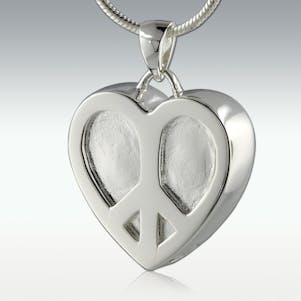 Peace Heart 14k White Gold Cremation Jewelry - Engravable