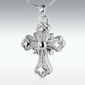 Gothic Cross 14k White Gold Cremation Jewelry - Engravable