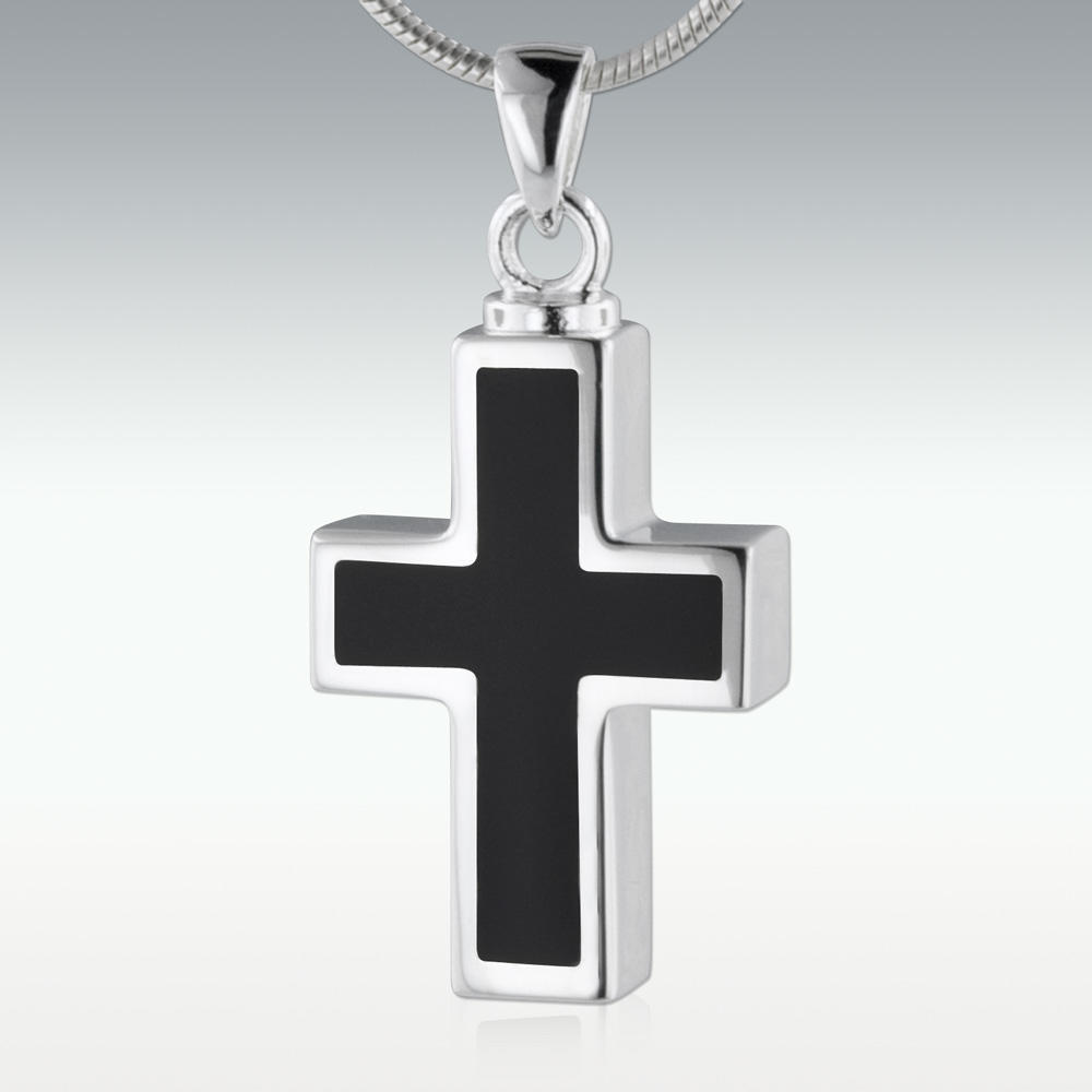 Black Cross With Gemstone - Ash Necklace - Cherished Emblems