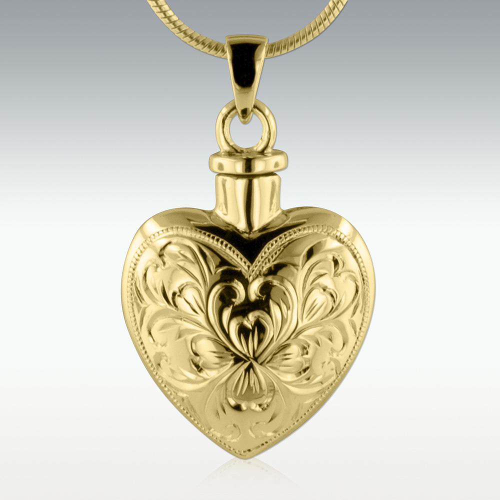 Classic Heart Solid 14k Gold Urn Necklace - Perfect Memorials