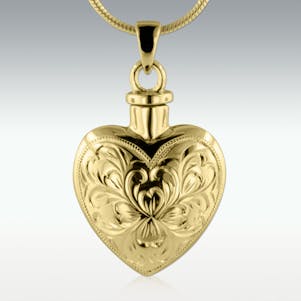 Verbena Heart Solid 14k Gold Cremation Jewelry - Engravable