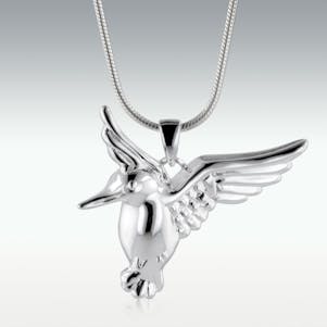 Hummingbird 14k White Gold Cremation Jewelry - Engravable