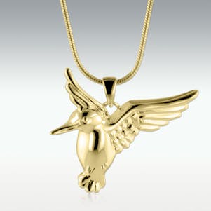 Hummingbird Solid 14k Gold Cremation Jewelry - Engravable
