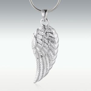 Wing of an Angel 14k White Gold Cremation Jewelry - Engravable