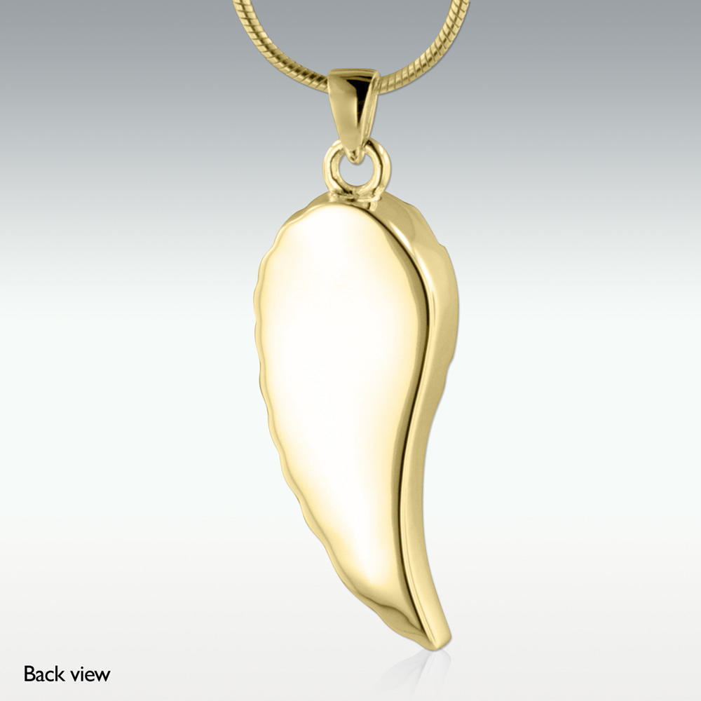 Wing of an Angel Solid 14k Gold Cremation Jewelry - Engravable