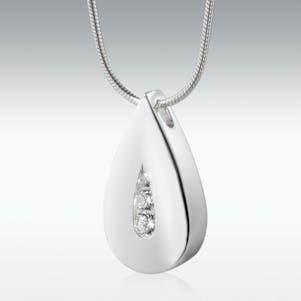 Sparkle Teardrop 14k White Gold Cremation Jewelry - Engravable