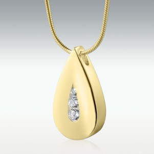 Sparkle Teardrop Solid 14k Gold Cremation Jewelry - Engravable