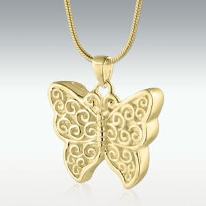 Filigree Butterfly Solid 14k Gold Cremation Jewelry-Engravable