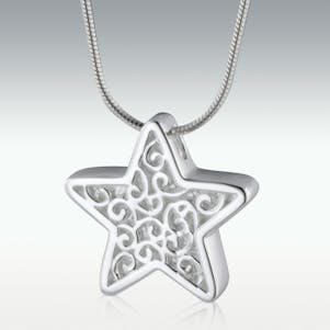 Filigree Star 14k White Gold Cremation Jewelry - Engravable
