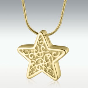 Filigree Star Solid 14k Gold Cremation Jewelry - Engravable
