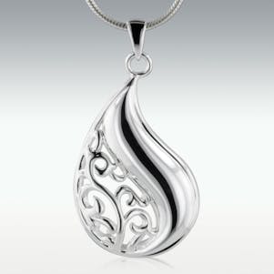 Filigree Tear 14k White Gold Cremation Jewelry - Engravable