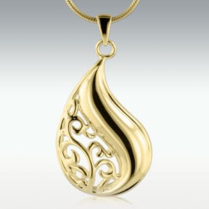 Filigree Tear Solid 10k Gold Cremation Jewelry - Engravab