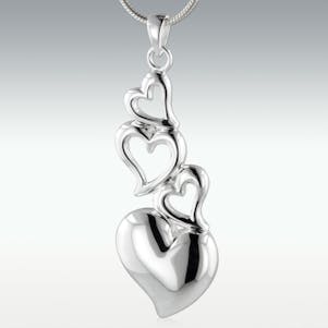 Cascading Hearts Sterling Silver Cremation Jewelry - Engravable