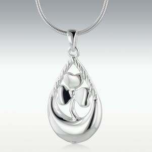 Gallant Clover Teardrop 14k White Gold Cremation Jewelry
