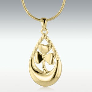 Gallant Clover Teardrop Solid 14k Gold Cremation Jewelry