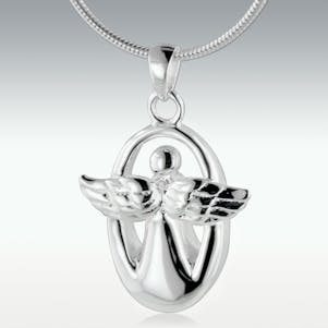 Follow Me Angel 14k White Gold Cremation Jewelry - Engravable