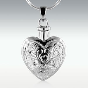 Verbena Heart 14k White Gold Cremation Jewelry - Engravable