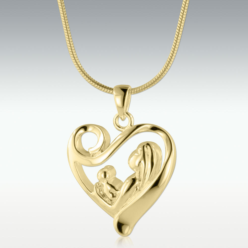 Sterling Silver 1/50 Carat Mother and Child Diamond Heart Pendant