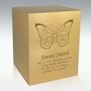Butterfly Bronze Cube Cremation Urn - Engravable