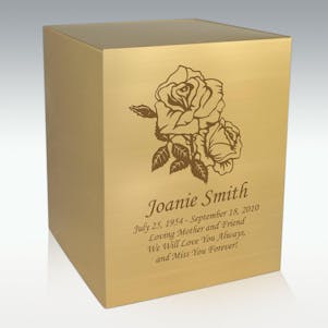 Roses Bronze Cube Cremation Urn - Engravable