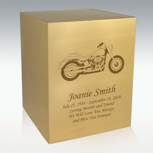 Motorcycle Bronze Cube Cremation Urn - Engravable