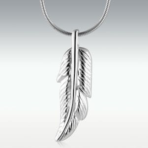 Feather Sterling Silver Cremation Jewelry - Engravable