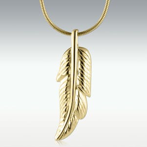 Feather 10k Gold Cremation Jewelry - Engravable