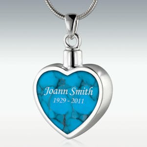 Turquoise Crackle Inlay Heart Sterling Silver Memorial Jewelry