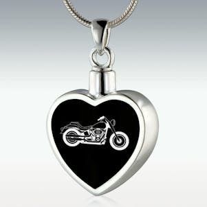 Motorcycle Inlay Heart Sterling Silver Memorial Jewelry